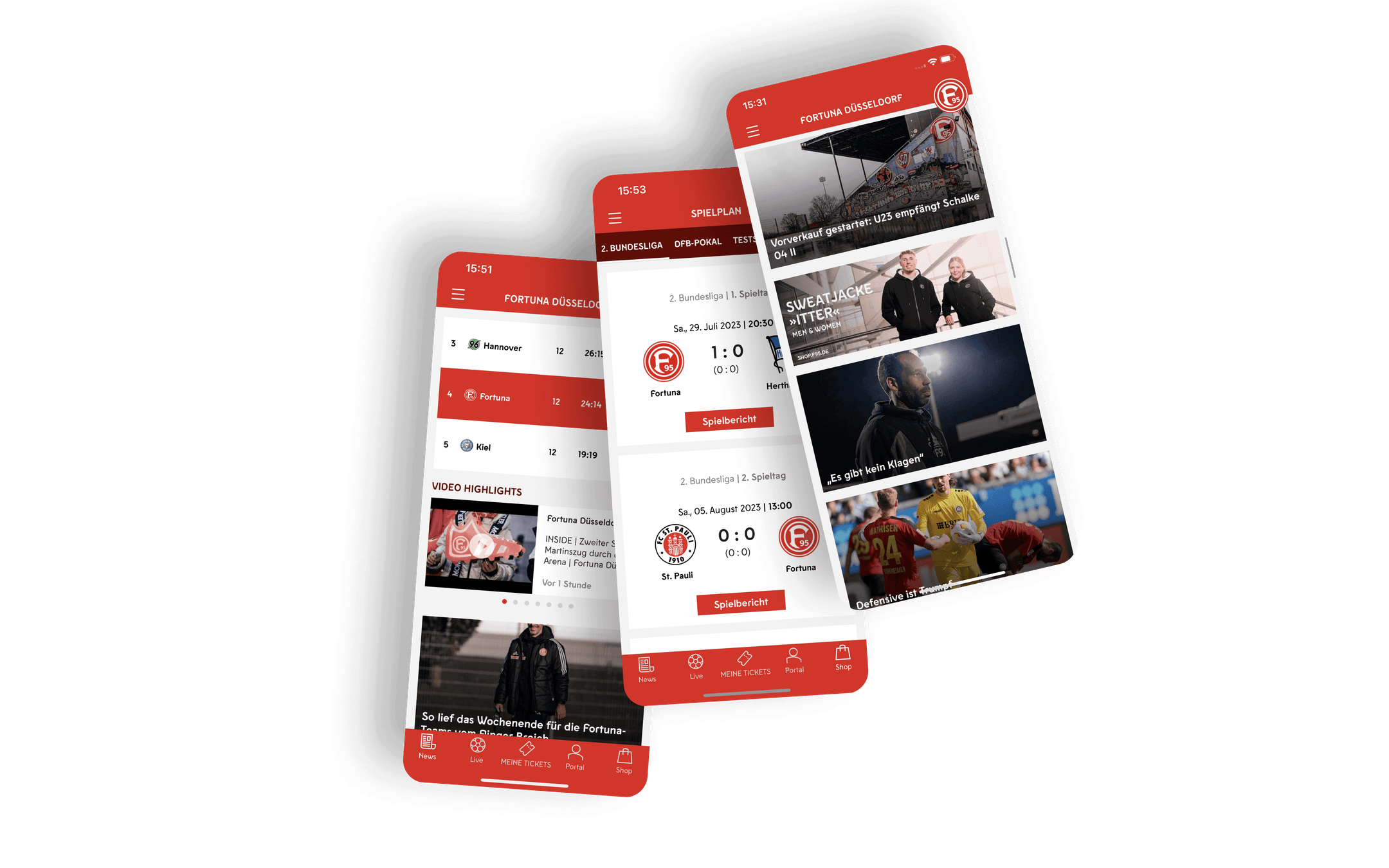 Im letzten Abschnitt werden Spielplan und News auf Screens dargestellt.